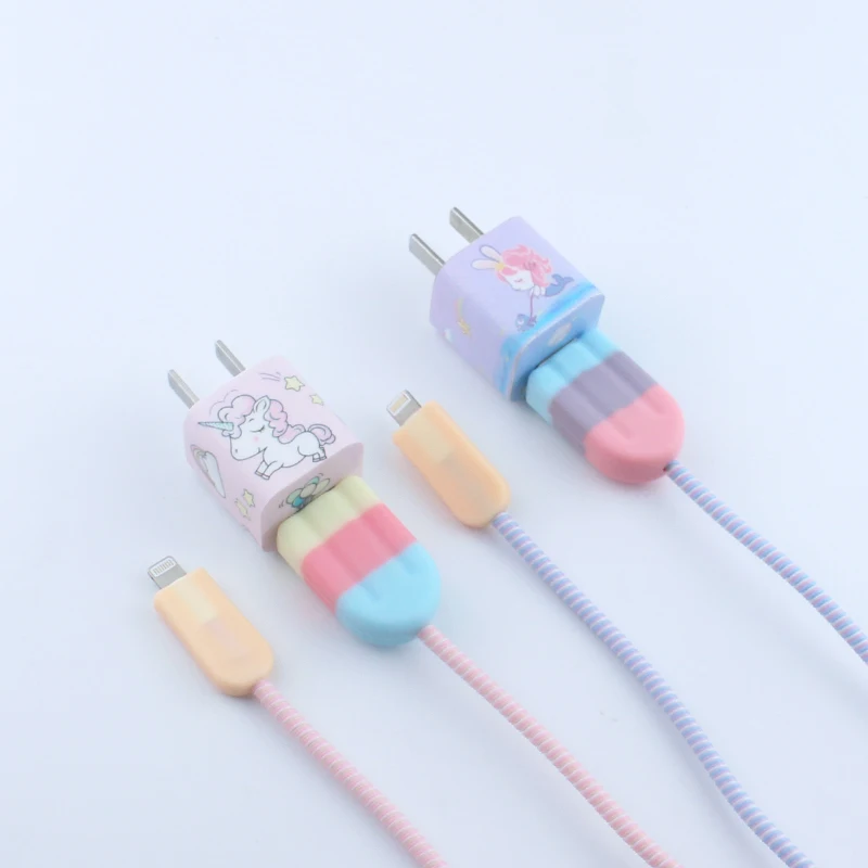 Мороженое милый мультфильм USB кабель наушники протектор набор с намоткой кабеля