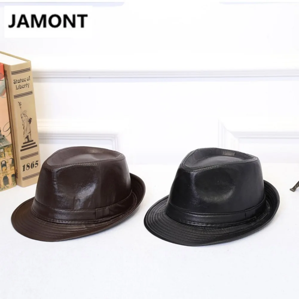 Jamont осень зима Для мужчин женщин классический кожаный Fedora Top Hat британский стиль