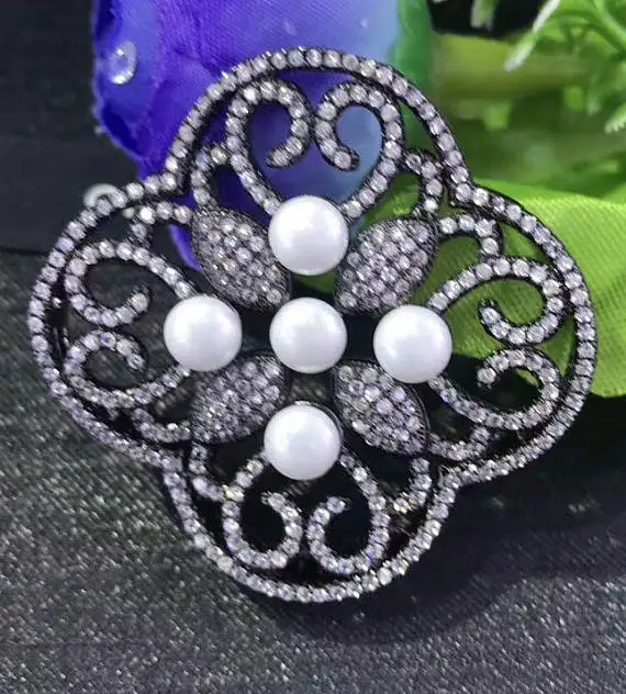 

larger 50mm Micro Pave stone pearl clover flower multistrands spacer beads Large CZ findings gunmetal rose gold silver Charm con