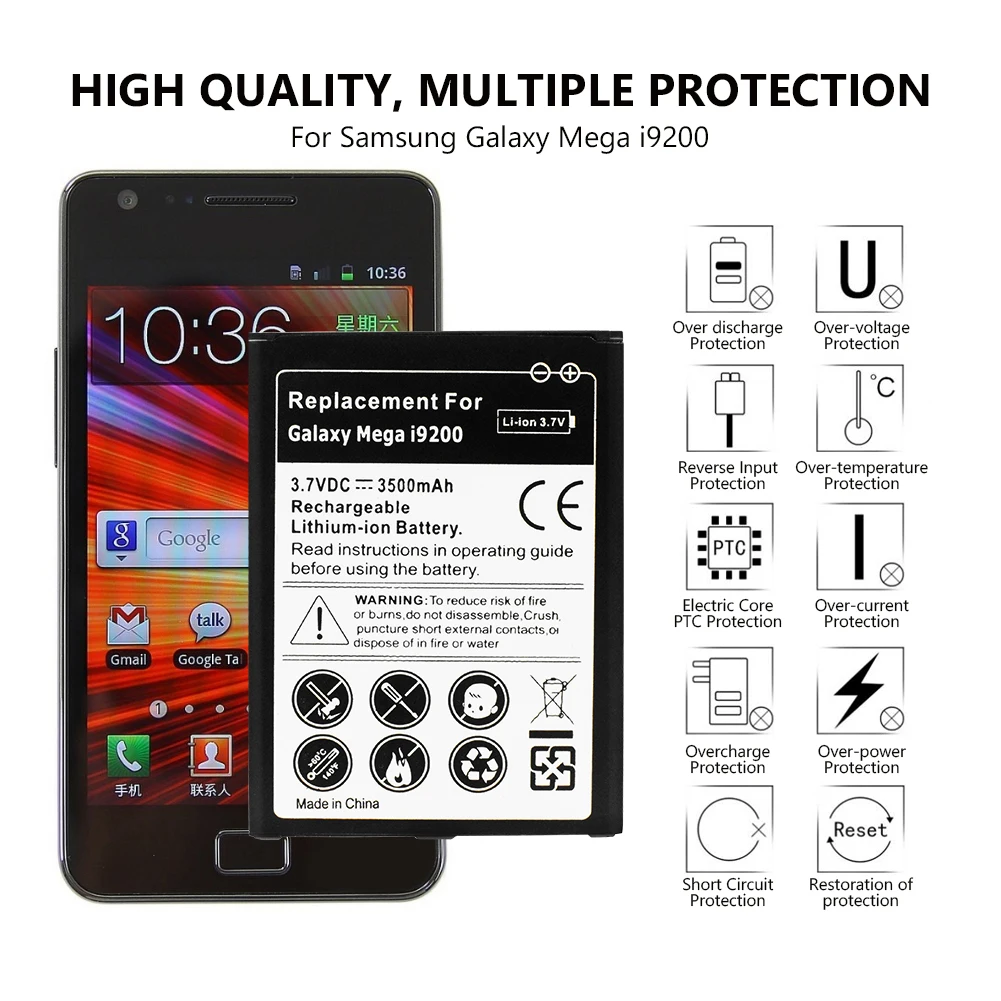 Generic Cell Замена 3500mAh 3 7 V литиевая батарея для Samsung Galaxy Mega 6 (i9200) безопасная зарядка
