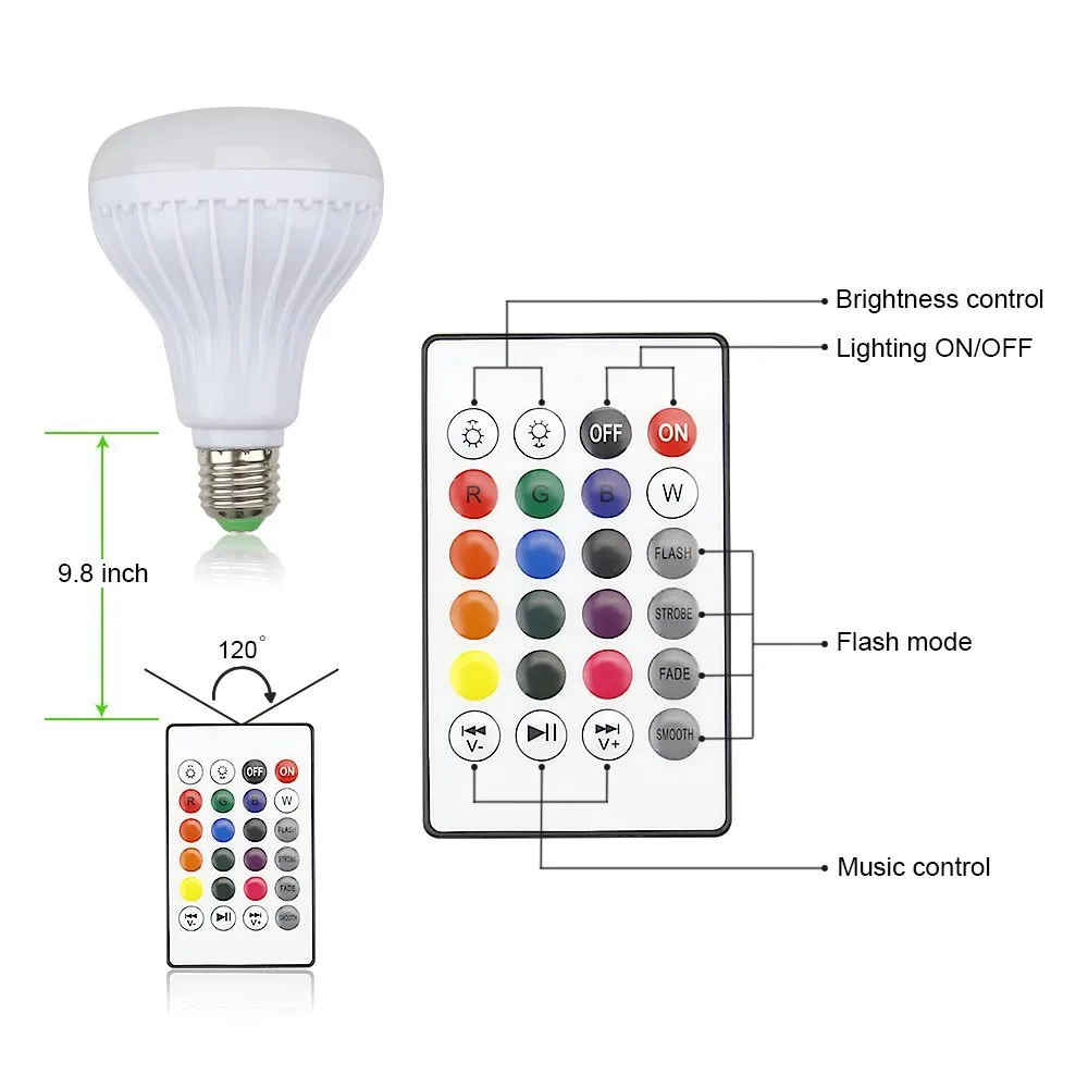 Smart RGB RGBW Wireless Bluetooth Speaker Bulb Music Playing Dimmable LED Light Lamp with Keys Remote Controller#X | Лампы и освещение