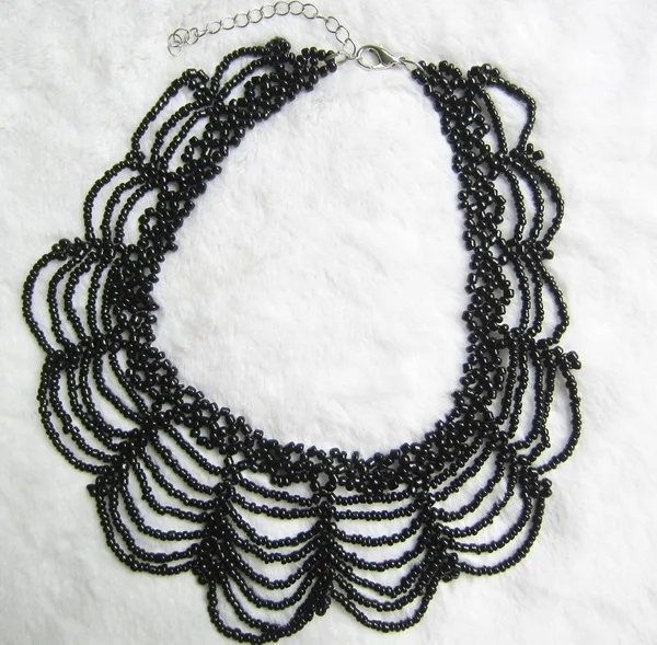 

Metallic see beads braided lace collar choker necklace