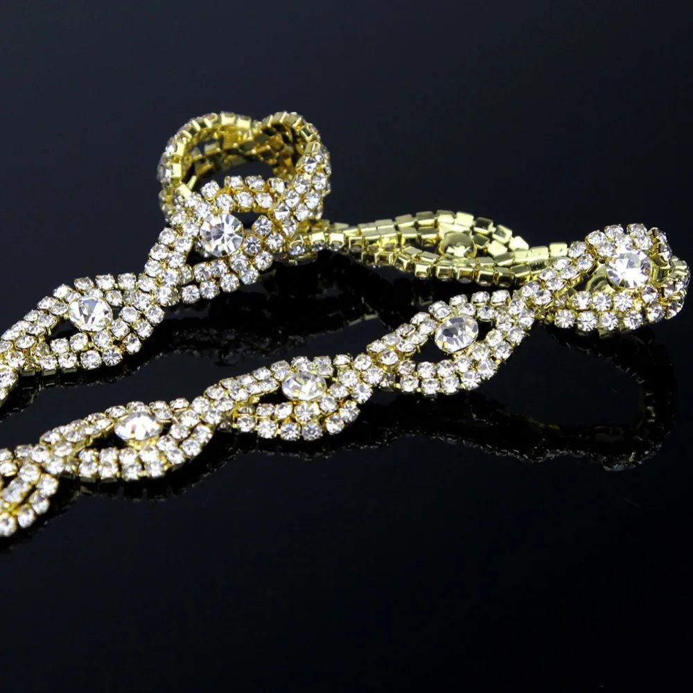 1Yd доступный потрясающий горный хрусталь Кристалл Золотая аппликация цепь