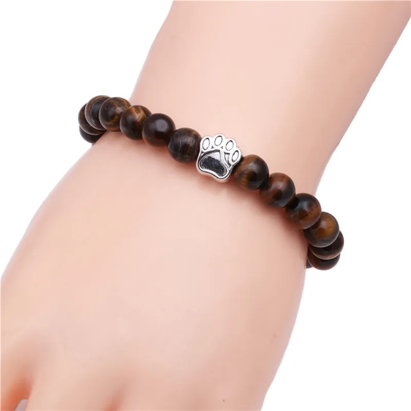 Браслет с изображением собачьей лапы 8 мм Howlite &amp Tiger's Eye Stone черный браслет из