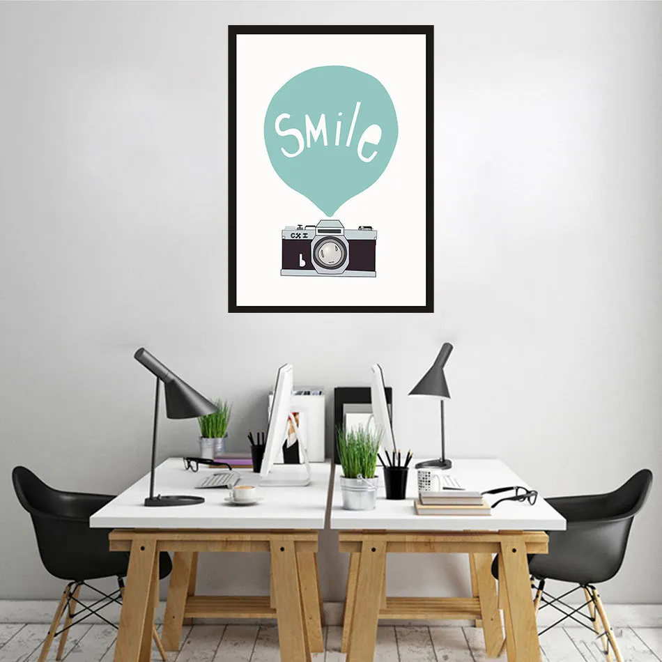 Ретро камера воздушный шар улыбка настенная живопись холст Картина маслом
