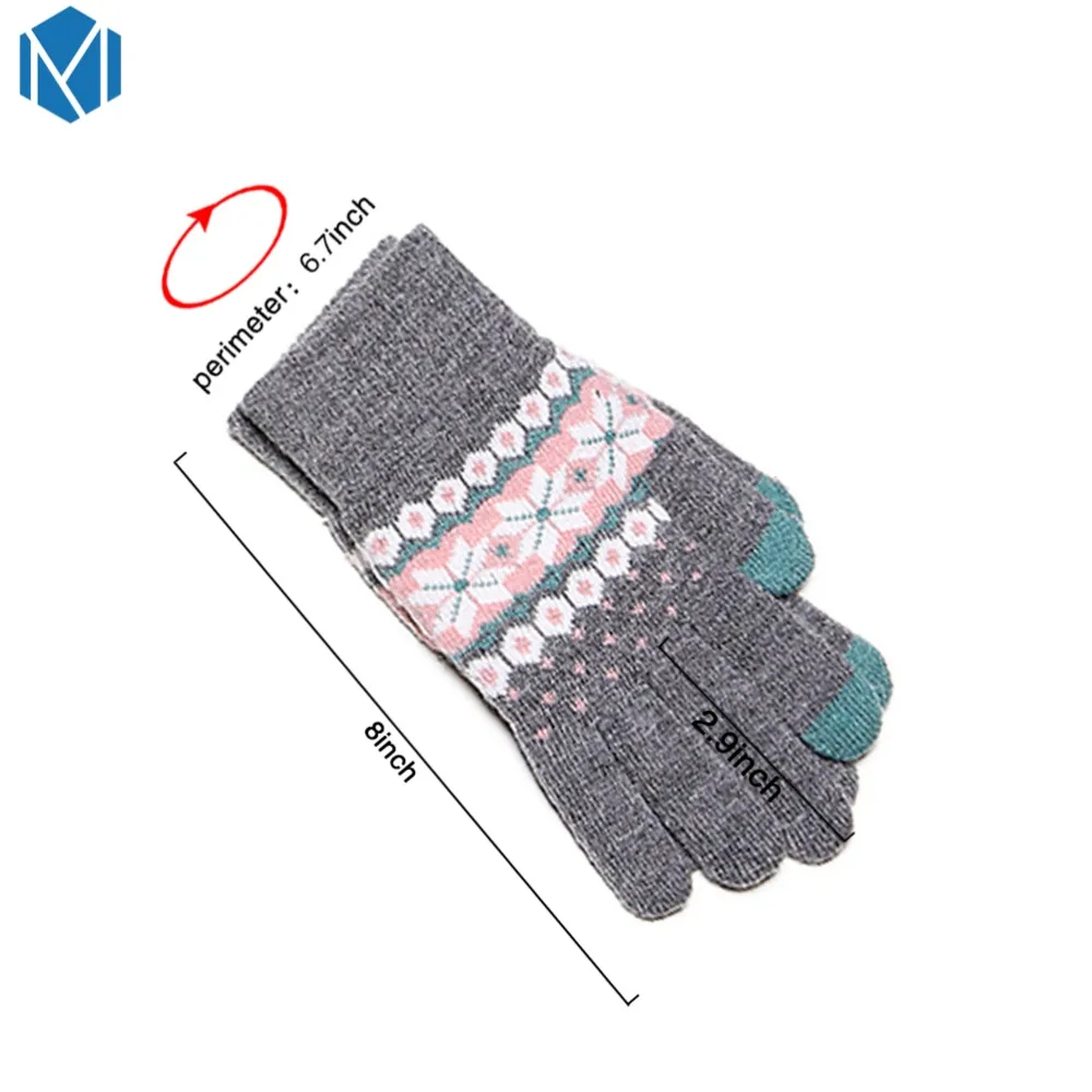 Women Warm Gloves Female Thick Knitted Snowflake Full Finger Winter Christmas Mittens Screen Sense Mitaine Femme Luvas | Аксессуары для
