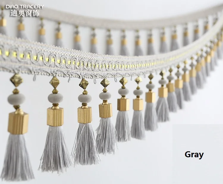 Gray AIBOULLY 1 м роскошный занавес с кисточками, полиэстер, шелк, бахрома, отделка, кружевная ткань и бахрома для занавесок s DIY, декоративная отделка - Цвет: Gray