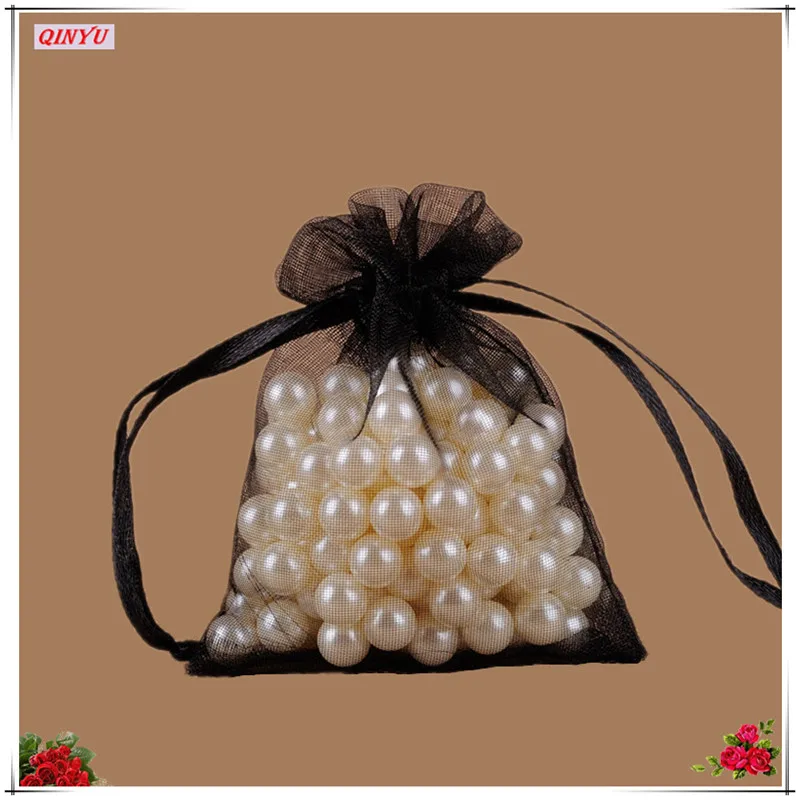 25 шт., 20x30, 25x35, 30x40, 35x50 см, тюлевые сумки из органзы, прозрачные Упаковочные сумки, свадебные подарочные мешки для конфет, товары для свадебной вечеринки 6Z - Цвет: Black