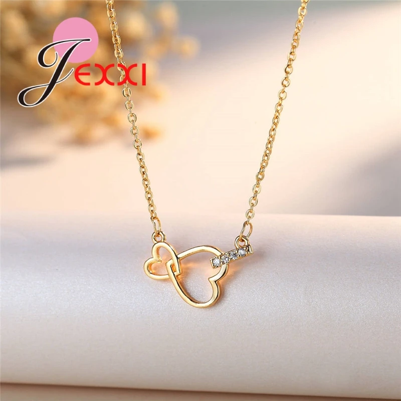 Sweet Love Heart Hold Forever Symbol 24K Gold Pendant Necklace For Girlfriend Women 925 Sterling Silver Accessories | Украшения и