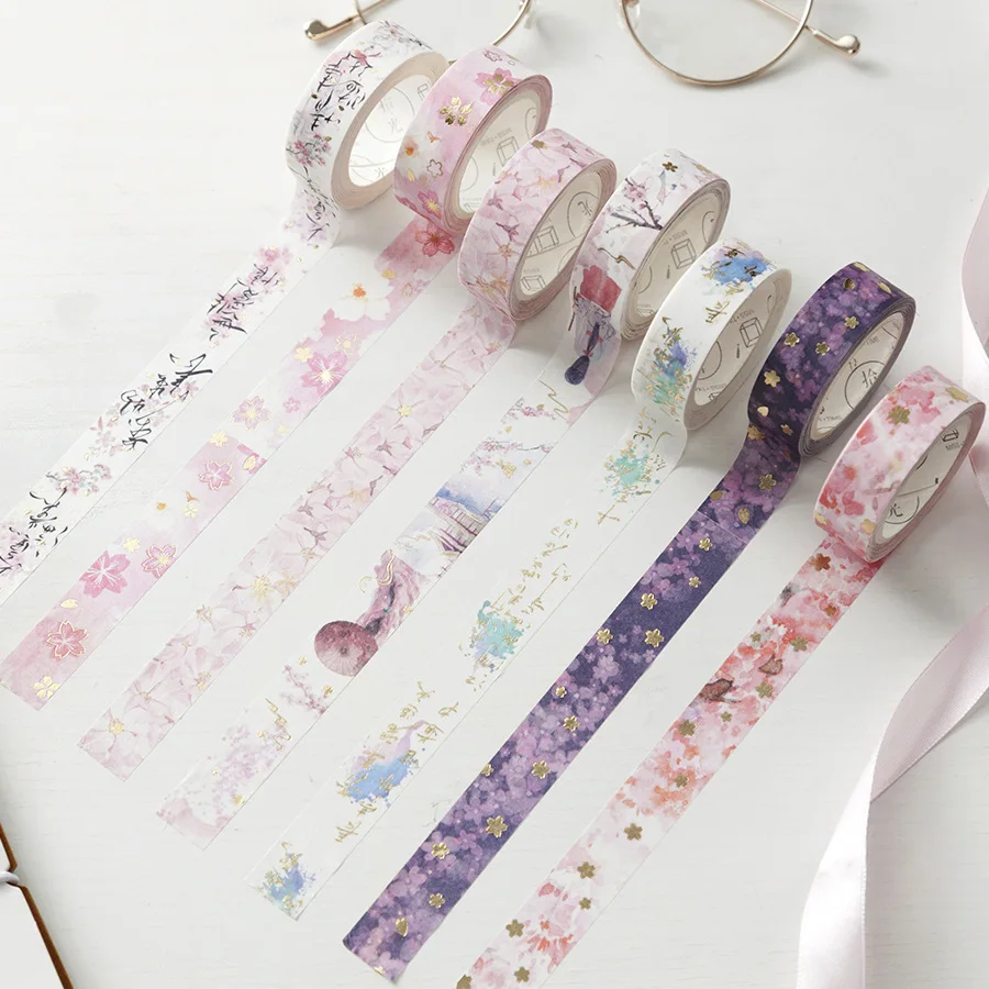 Sakura сказочной Золотой Фольга Блестящая Бумага васи лента Скотч для монтажа