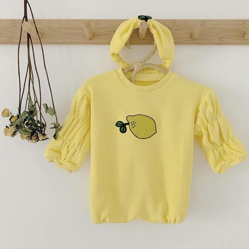 

2019 Baby Newborn Girls Lemon Babysuit Fruit Strawberry Kids Clothes Infant Long Sleeve Romper Fall Winter Clothes with Headwear