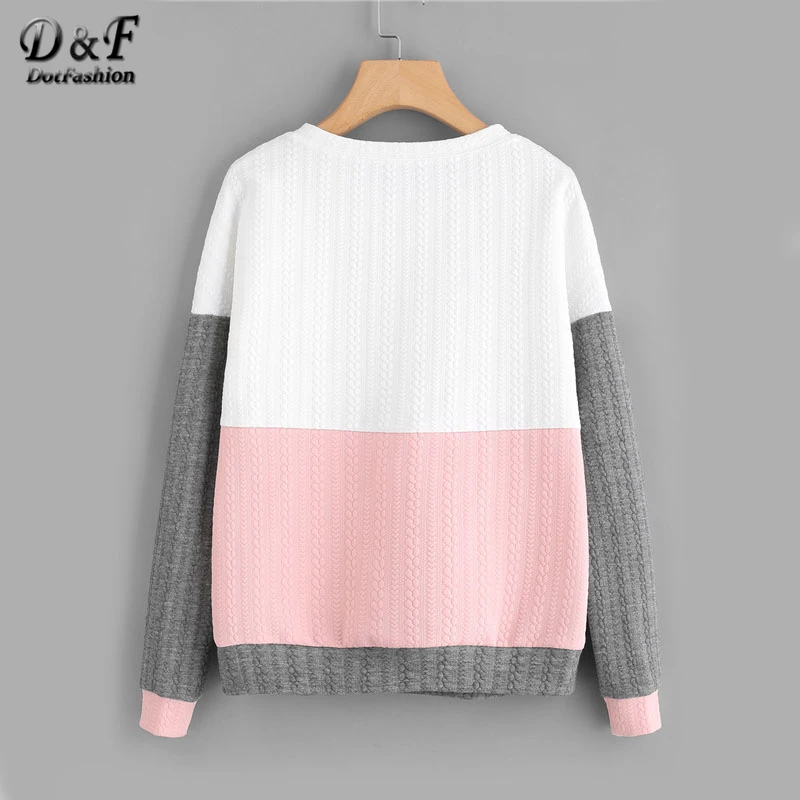 Модный текстурный Свитшот Dotfashion, женский свитер с длинным рукавом, пуловер, осень, разноцветная толстовка с круглым вырезом