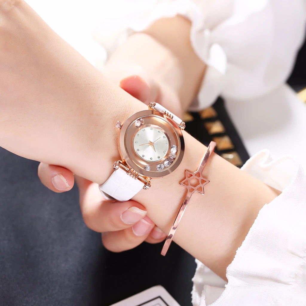 Хит продаж женские часы Стразы повседневные роскошные кварцевые с кожаным