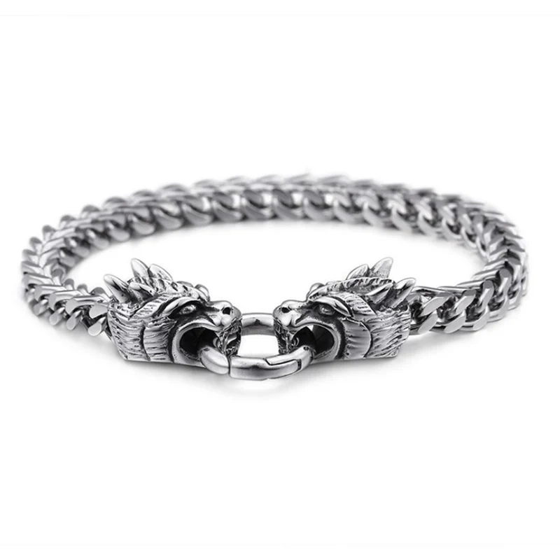 Мужской браслет с двойной Головой Дракона Крутое Ювелирное Украшение из