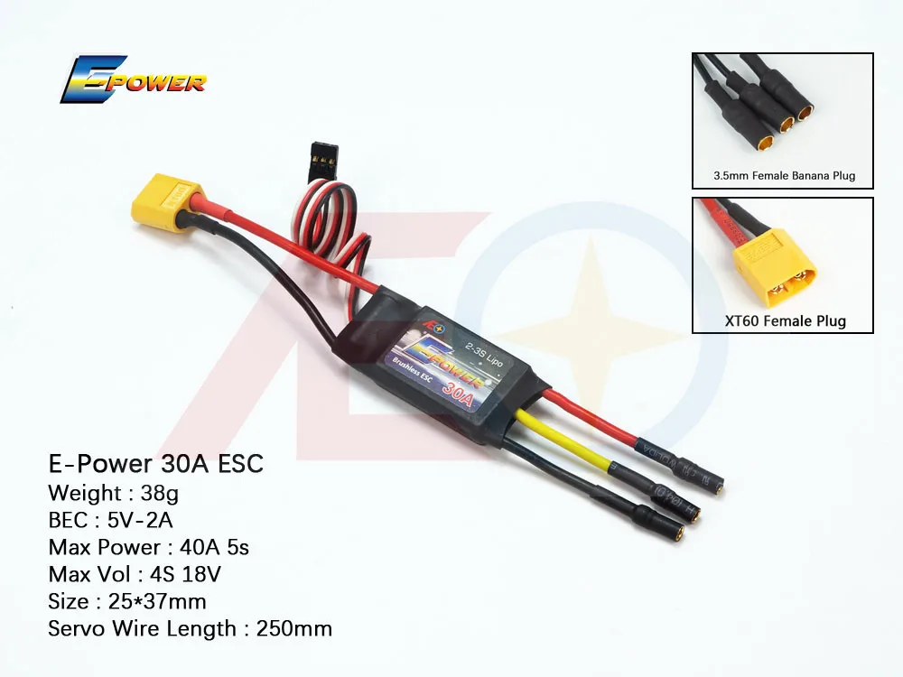 AEORC E-power ESC контроллер скорости двигателя 1s5a 2S5A 10A 20A 30A 40A бесщеточный ESC с UBEC сварочная вилка для RC самолета, FPV дрона