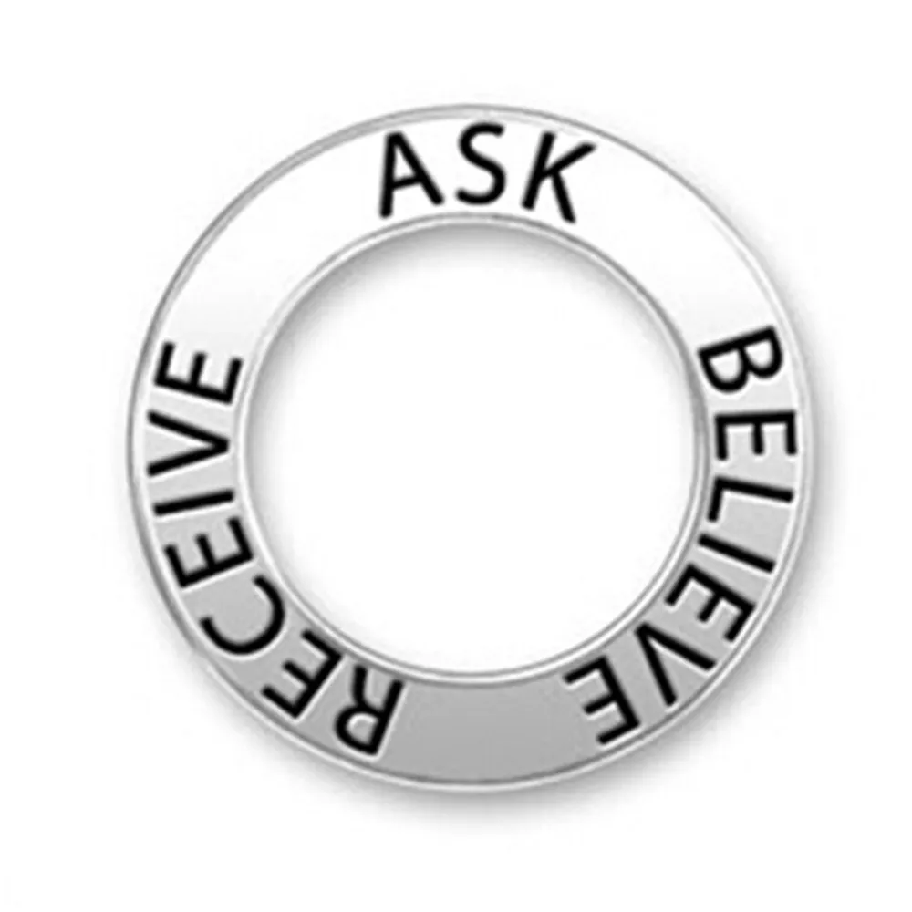 Двухстороннее гравированное кольцо с посланием Love Baseball Ask Believe Receive Charms Words Round Jewelry
