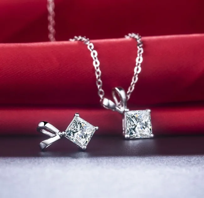 Princess Cut 2CTW 7*7mm Moissanite Diamond Pendant TEST POSITIVE WARRANTY 925 Sterling Silver Necklace | Украшения и аксессуары