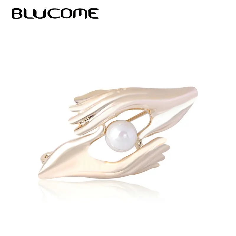 Женская брошка в форме руки Blucome золотой костюм с искусственным жемчугом