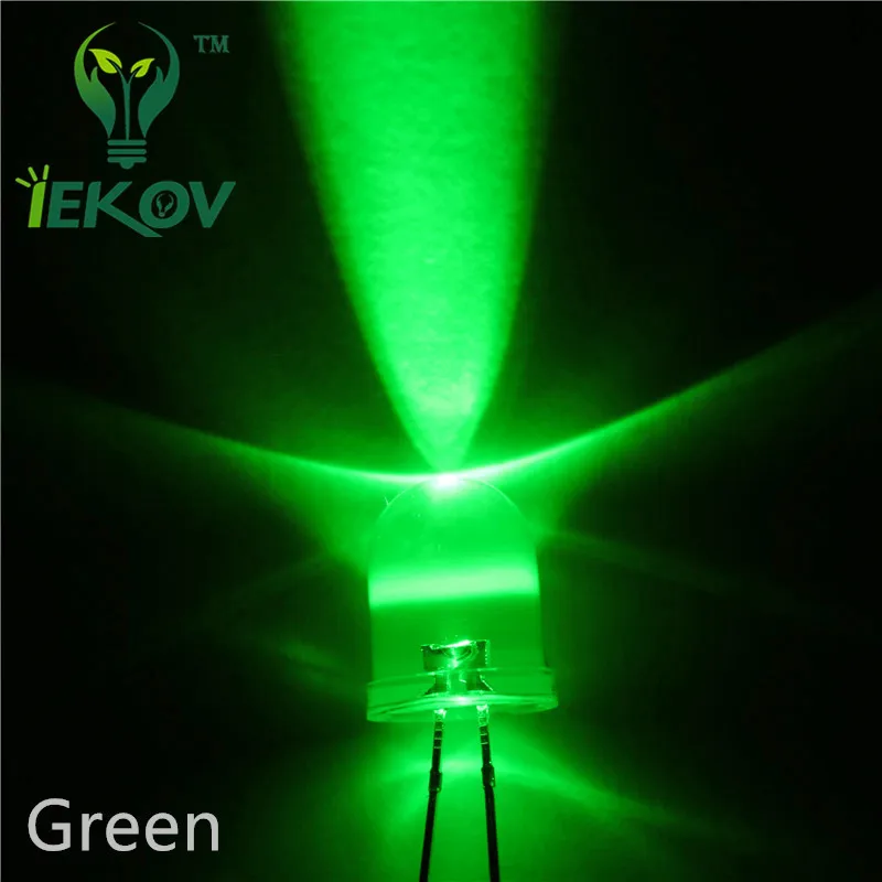 100 шт. светодисветодиодный 10 мм Зеленый диод Круглый верхний светодиод