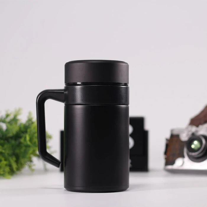Black Изолированный кофе кружка с ручкой крышкой Двойными Стенками Кружка из нержавеющей стали вакуумные, сохраняющие тепло чашки со съемным заваркой для чая для мужчин - Цвет: Black