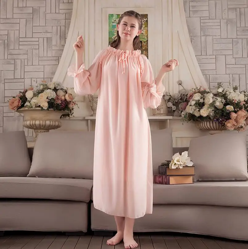 Женская шифоновая ночная рубашка розовая длинная принцессы для весны и лета s762 |