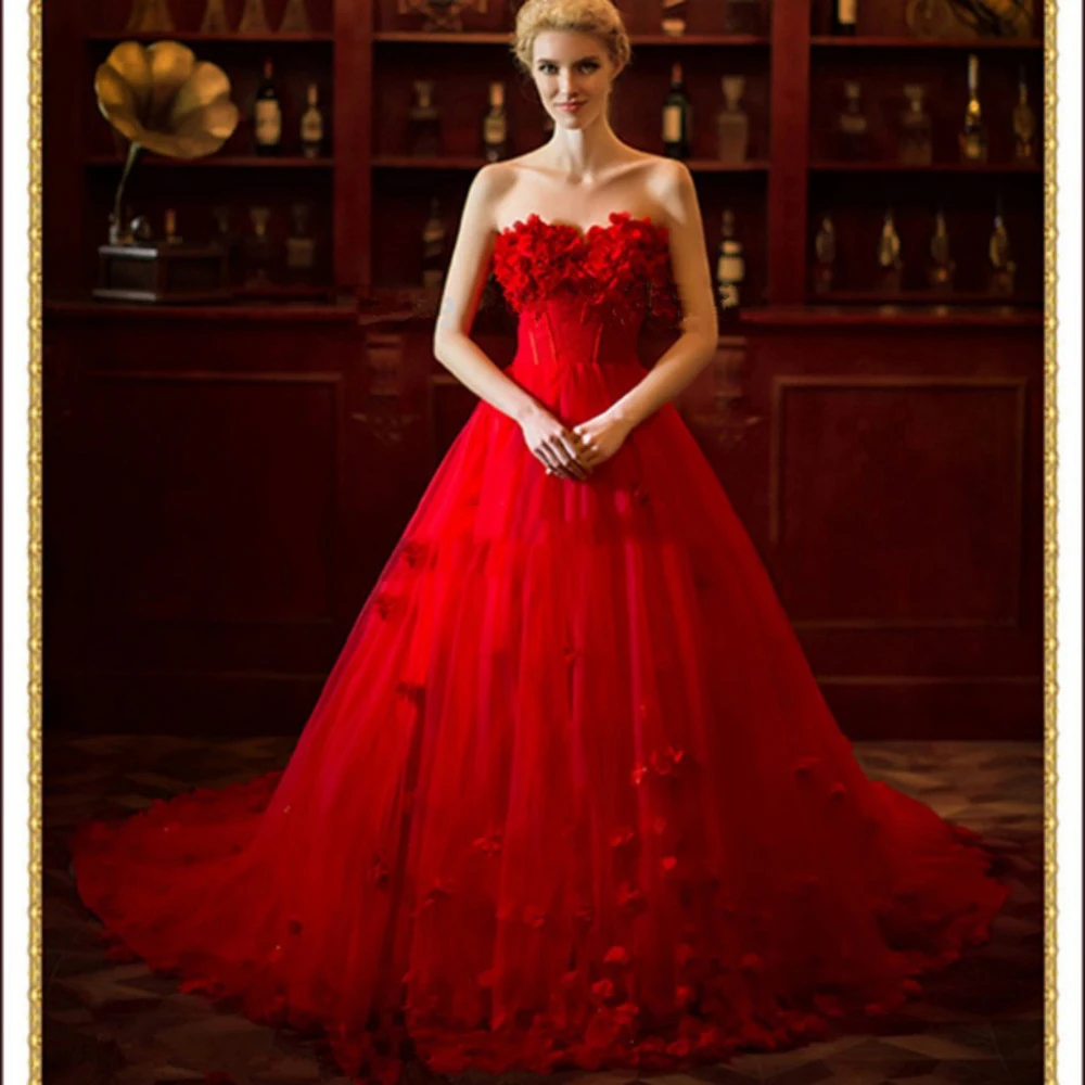 Женское свадебное платье с открытыми плечами красное ТРАПЕЦИЕВИДНОЕ ПЛАТЬЕ со