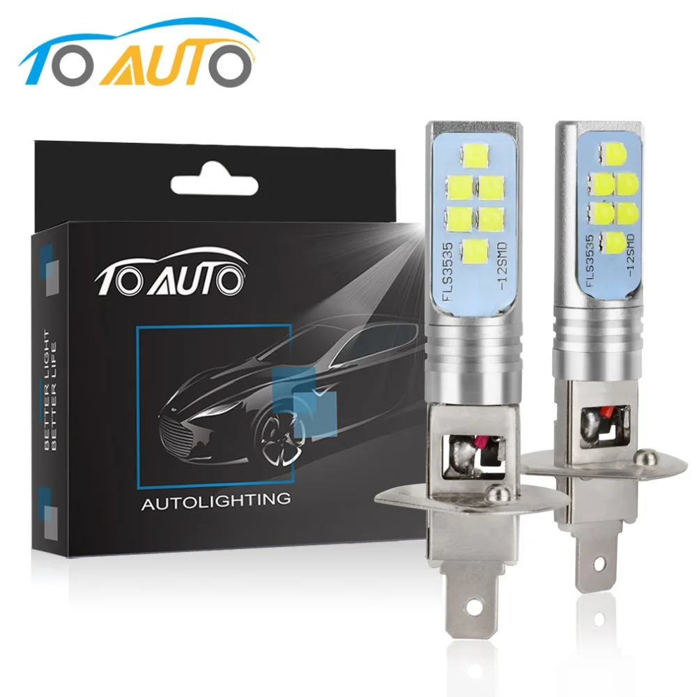 

2PCS H1 H3 LED Bulb Auto Fog Light Super Bright 1400LM 6500K White Car Lights DC 12V 24V Auto Lamp 12 Pieces FLS3535 Chips