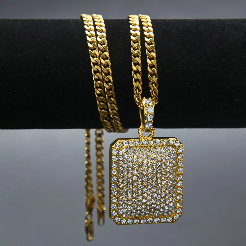 24 &quotIced Out Cz кубинская цепочка мужская полностью Золотая квадратная собачья бирка