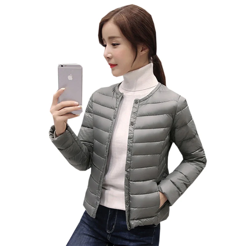 

New Women O-Neck Light Thin Down Coat Spring Autumn Short Slim White Duck Down Jacket Female Casual Ultra Light Down Coat FP0411