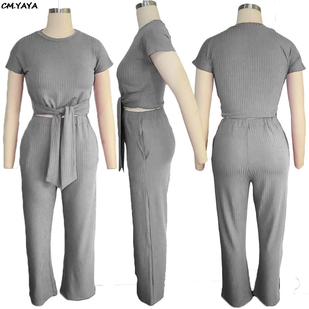 Женский трикотажный костюм с коротким рукавом и круглым вырезом короткий топ