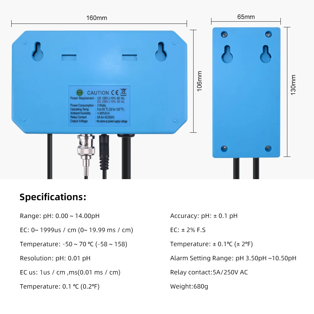 Yieryi 3 в 1 pH/EC/TEMP датчик качества воды pH контроллер разъем реле Repleaceable электрод Тип BNC зонд тестер воды