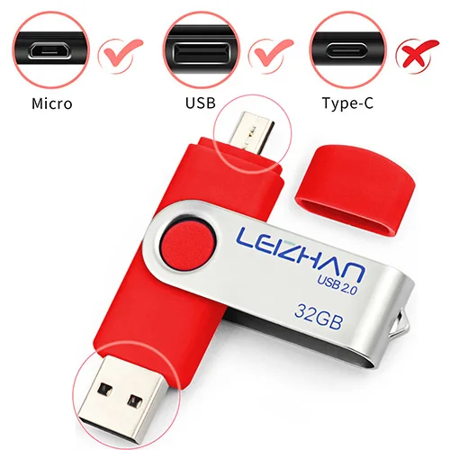 Micro-USB 2.0-Red LEIZHAN OTG USB флеш-накопитель для samsung Galaxy S7, S7Edge, S6, S6 Edge, S5, S4, S3 Micro USB 128 Гб 64 ГБ 32 ГБ 16 ГБ 8 ГБ 4 ГБ - Цвет: Micro-USB 2.0-Red