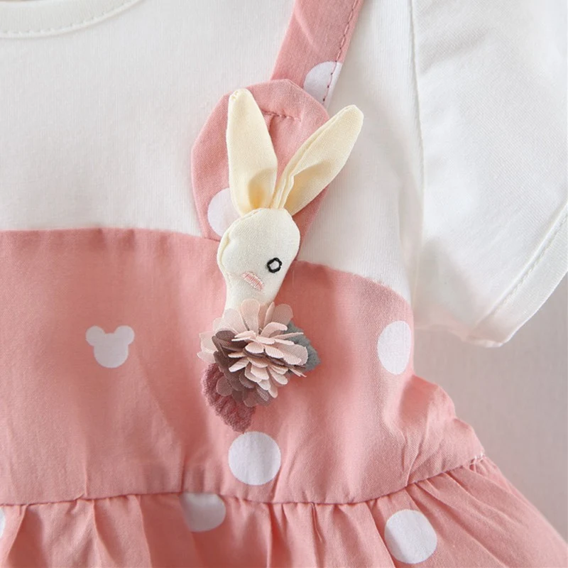 

Summer Baby Girl Princess Dress Fake 2 Piece Toddler Dot Pattern Short Sleeve Cotton Casual Infant Dresses Baby Clothes
