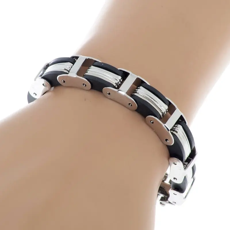12pcs/lot Mix style Chain Link Wristband Bangle Cuff Men Stainless Steel Bracelet Rubber men Jewelry Wholesale Free Ship | Украшения и