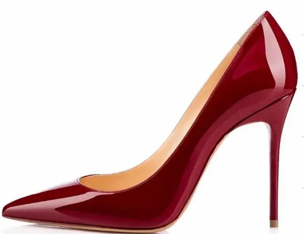 

Carole Levy Fashion Wine Red Patent Leather High Heel Shoe Sexy Pointed Thin Heels Woman Pumps Big Size 42 Stiletto Heels