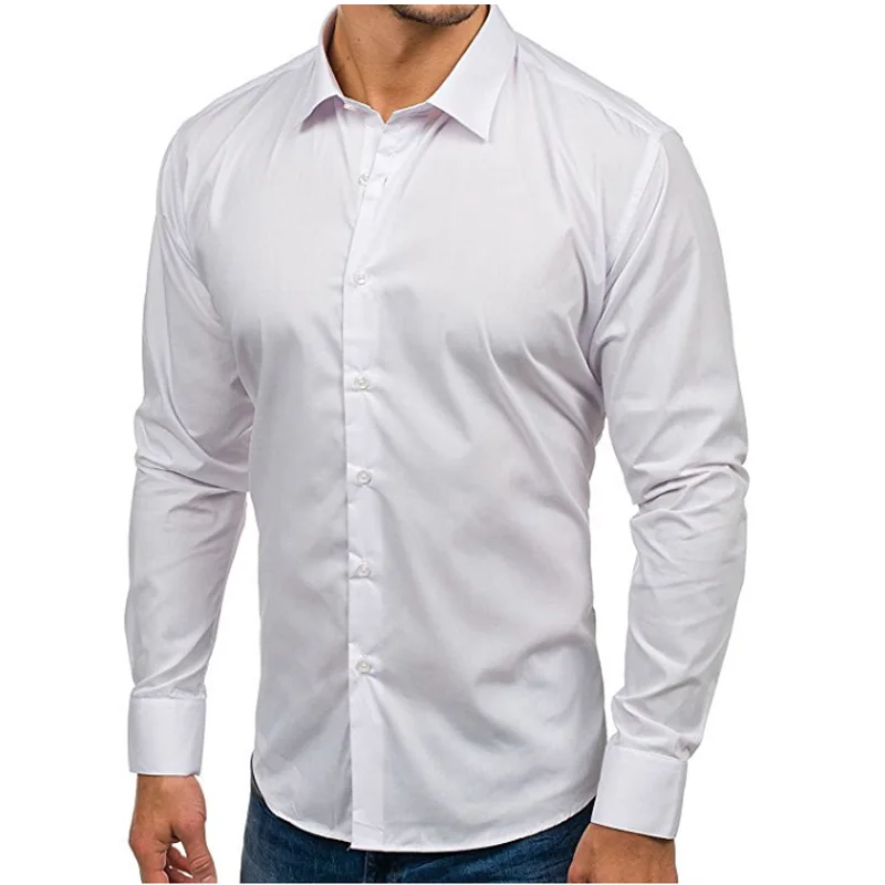

Men Shirt 2018 Spring Brand Business Men'S Slim Fit Dress Shirt Male Long Sleeves Casual Shirt Solid Color Camisa Masculina 3XL