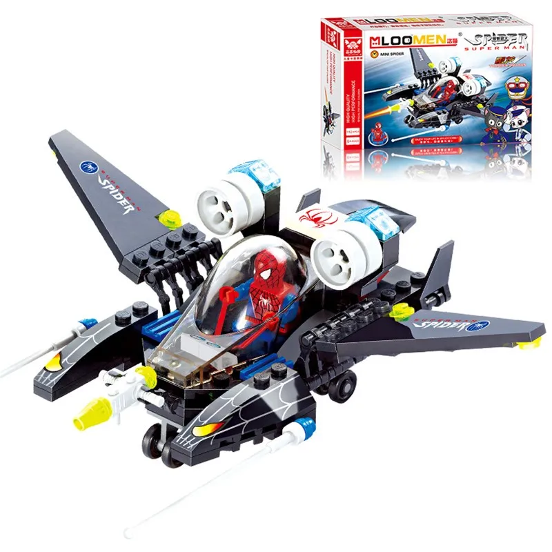 112 шт. супер герой Человек паук Самолет Legoings Строительные блоки Набор игрушек DIY