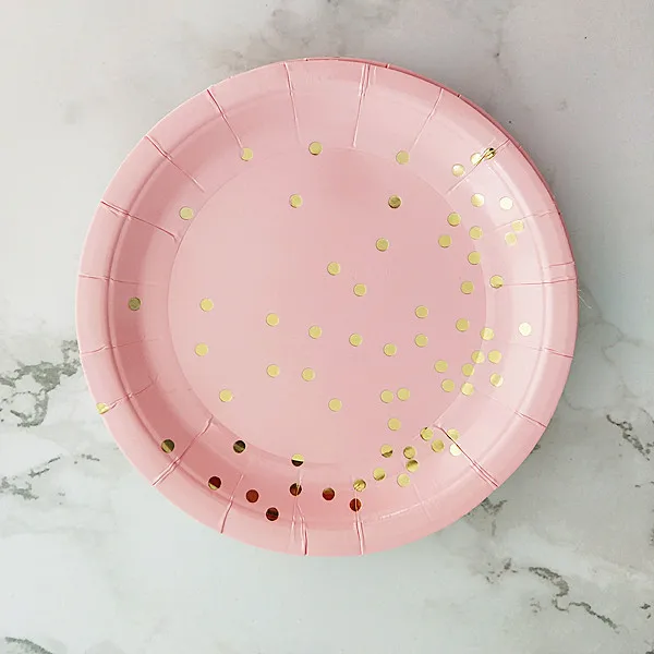 

120pcs Dessert Plates 7" Pink Confetti Cake Plates Pink with Gold Confetti Premium Quality Paper Plates Wedding Party Supplies