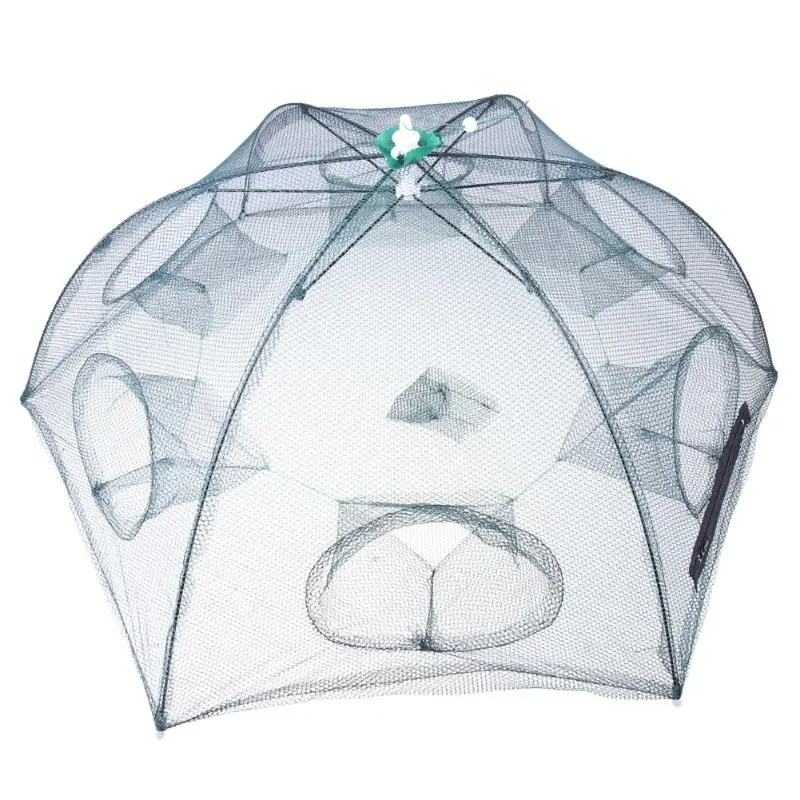 Automatic Fishing Net Trap Folded Hexagon 6 Holes Portable Fish Network Crayfish Shrimp Minnow Crab Tank Trap Mesh Trap Nylon