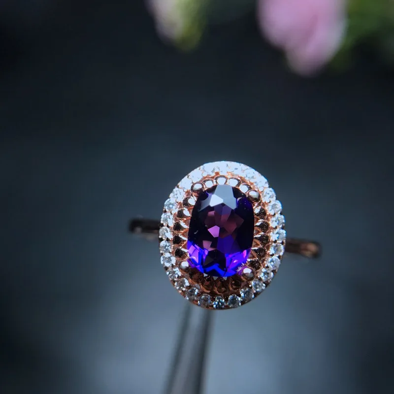 Rose gold plated MeiBaPJ натуральный аметистовый драгоченный камень солнце цветок кольцо для женщин Настоящее 925 пробы серебро ювелирные украшения - Цвет камня: Rose gold plated