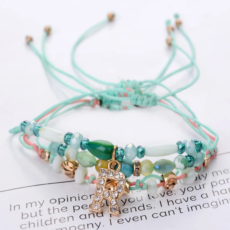 NoEnName pcs Handmade DIY Crystal Letter Charm Bracelet Jewelry Bohemia Beads Weave String Rope Friendship Bracelets For Women | Украшения