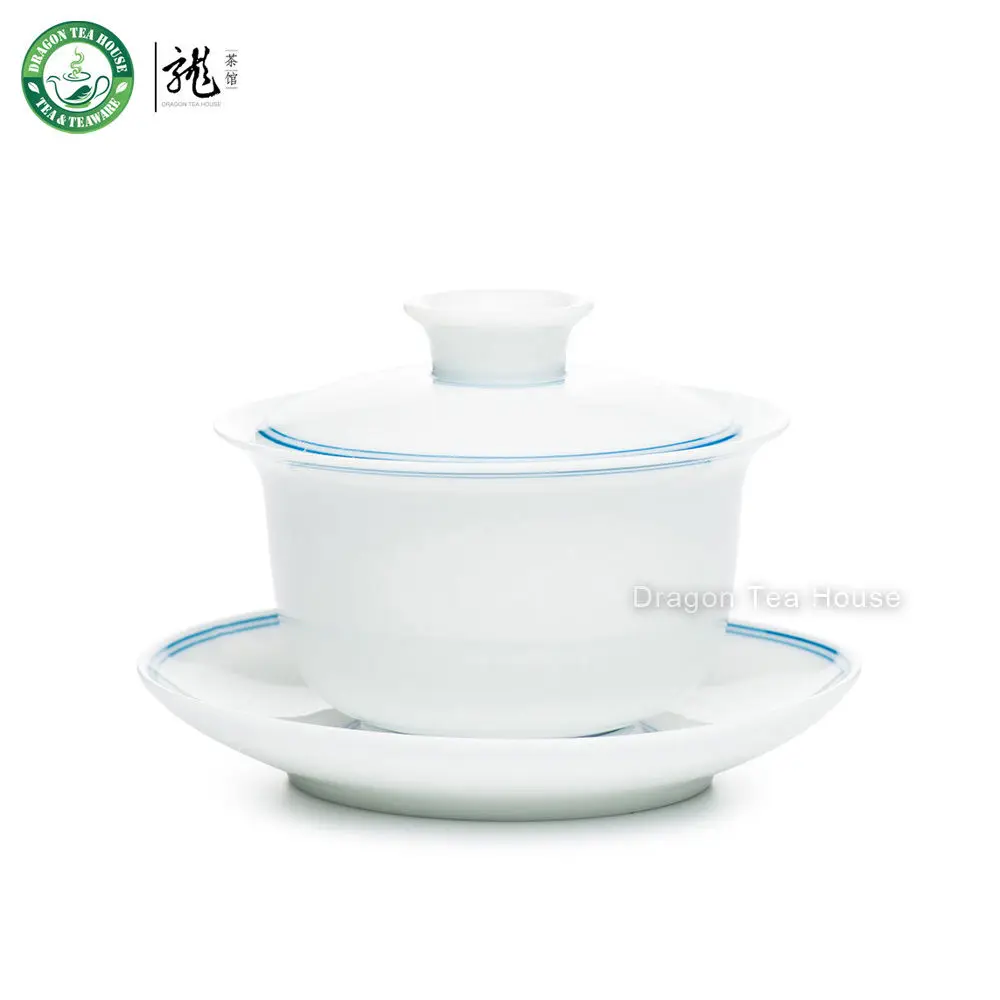 Двойные синие линии белого фарфора Kungfu ручная роспись чай для пивоварения Gaiwan 150