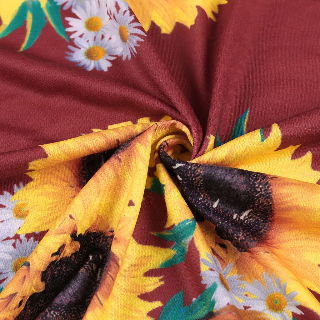 

Women fashion Dresses Women Summer Short Sleeve Sunflower Print Sundress Casual Swing Dress Maxi Dress Vestidos