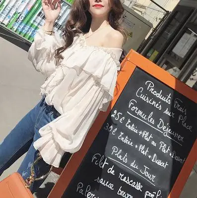 Лидер продаж женская модная рубашка с рукавами фонариками и v образным вырезом