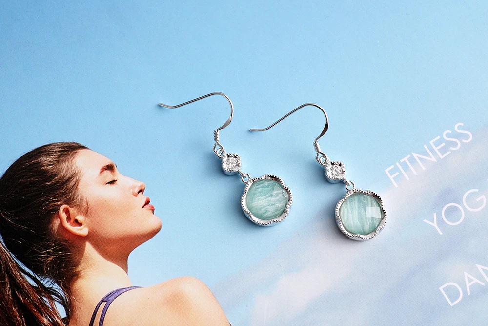 Женские серьги подвески из серебра 925 пробы с натуральным