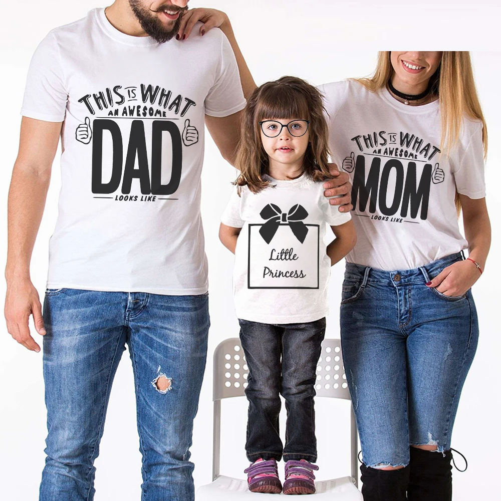 

Mommy And Me Daddy Daughter Clothes Family Outfits Look 100% Cotton Little Princess Mom Dad Letter Printed Father Girl T-Shirt