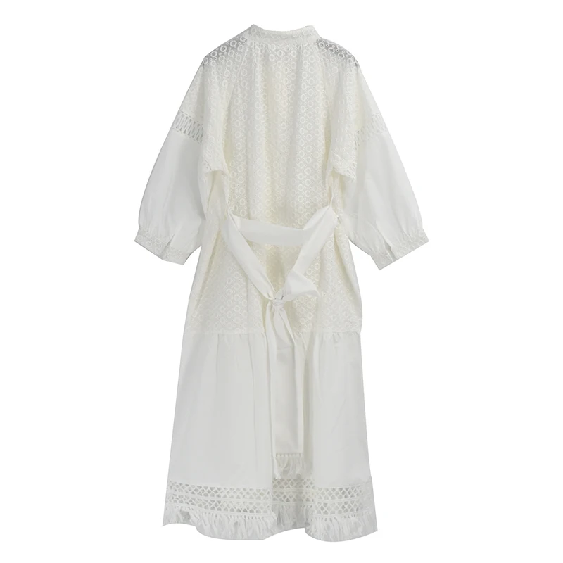 Женское платье с бахромой и рукавами-фонариками [EWQ] белое однотонное свободного
