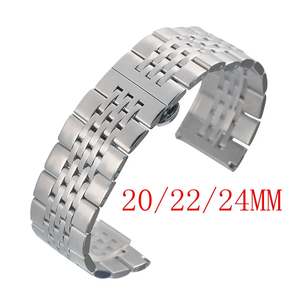 

Fashion 20MM/22MM/24MM Silver Stainless Steel Wristwatch Band Luxury Replacement Watch Band Butterfly Buckle Watches Strap