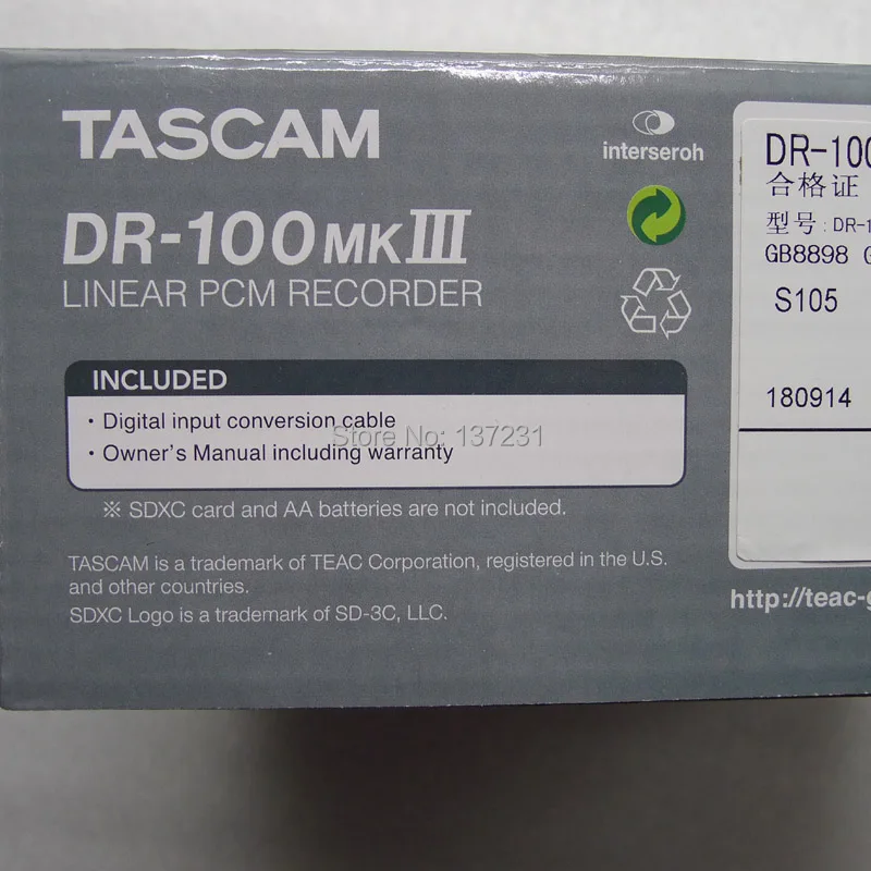 TASCAM DR-100MKIII рекордер DR-100MKII обновление литиевая батарея двойная запись 192 кГц/24 бит совместимый линейный PCM рекордер