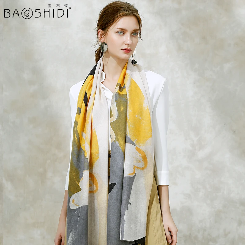 [BAOSHIDI]100% wool winter scarf luxury brand long Scarf women Elegant warm shawl lady 2017 fashion infinity scarves |